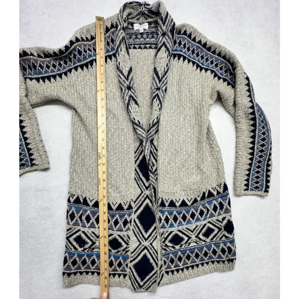 Lucky Brand Cardigan Sweater Womens Medium Beige Tribal Southwestern Open Front - Picture 3 of 8